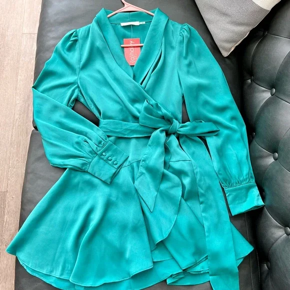 Dresses | New Satin Long Sleeve Wrap Dress | Poshmark